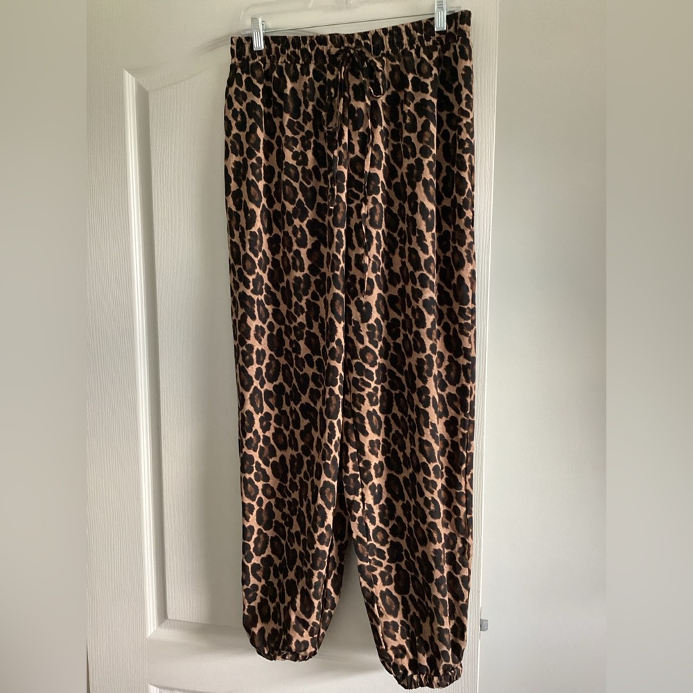 Leopard Print Elastic Tie Waist Jogger Pants